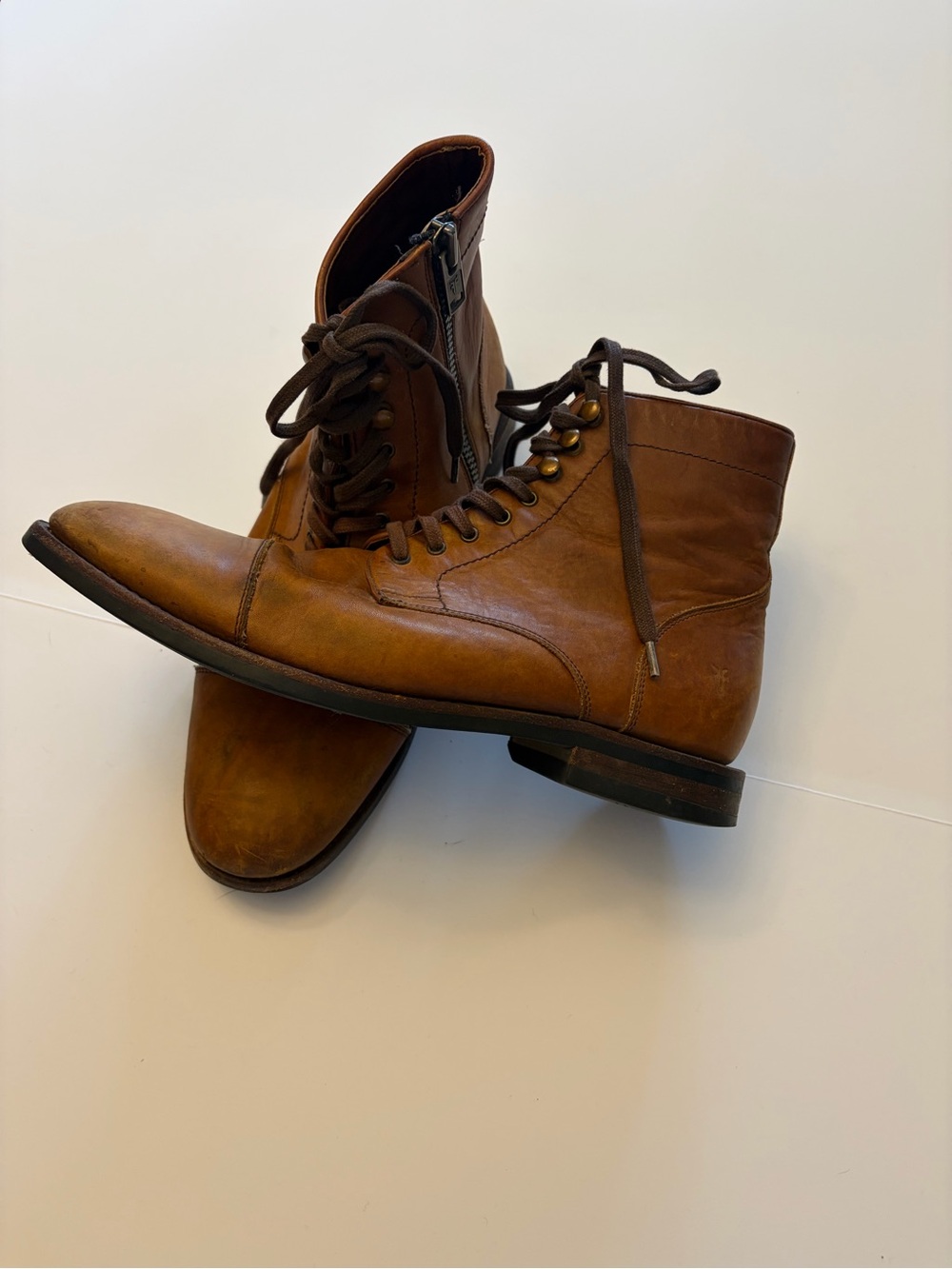 Frye Paul Cap Toe Lace Up Inside Zip Leather Boots Men's 10.5